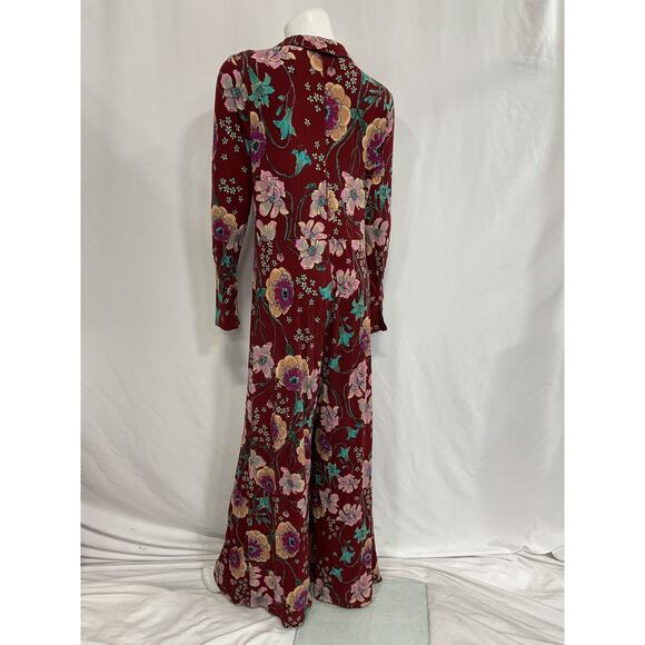 Free People Burgundy Floral Button-Down Jumpsuit - Picture 3 of 5